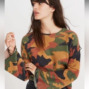 Madewell Cottontail Camo Wide-Sleeve 100% Merino Wool Sweater Size Small